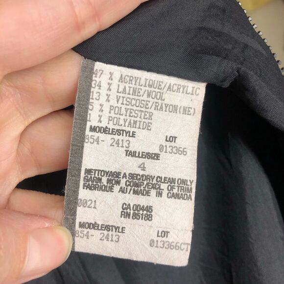 LOUBEN Wool Blend‎ Glitter Lace Detail Black White Long Tweed Coat Sz 4 - Picture 10 of 10